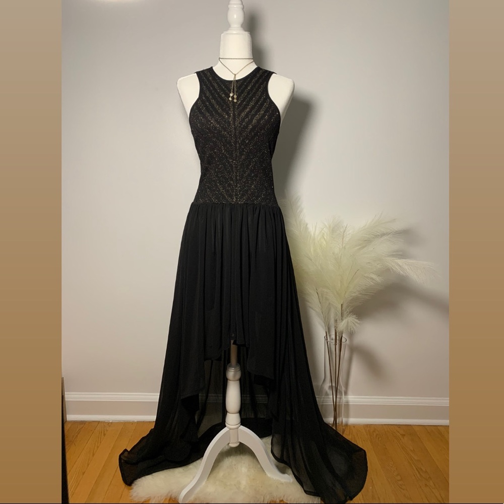 Torn by Ronny Kobo Black High Low Chiffon Dress